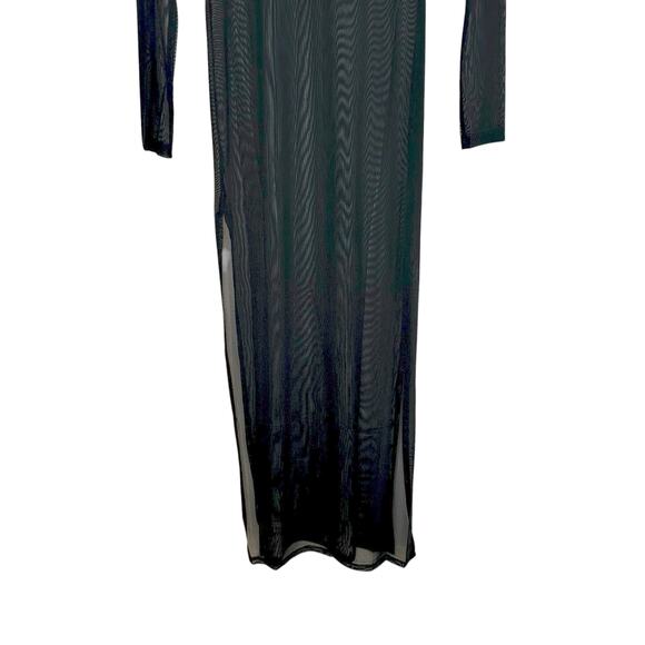 K Too Womens Sheer Long Sleeve Mock Neck Mesh Swim Cover Up Maxi Dress Black M - Picture 10 of 13